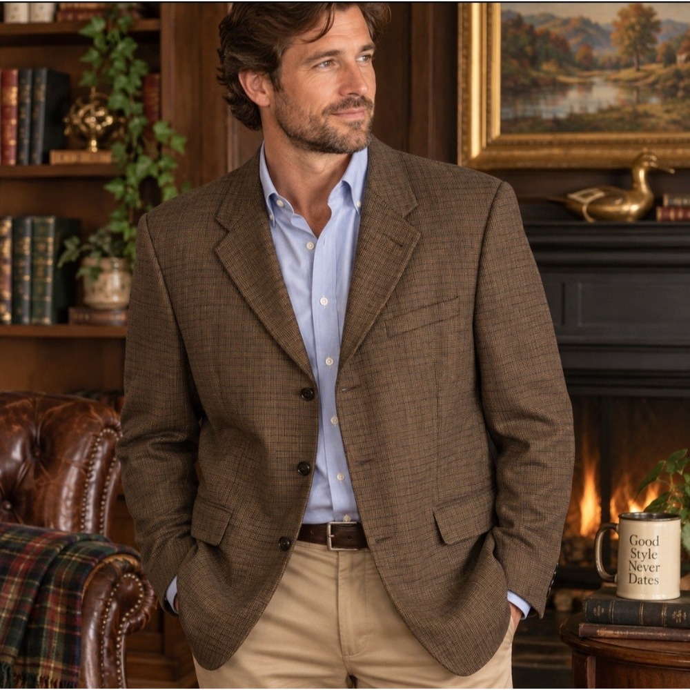 Joseph Abboud 42R Wool Blazer Brown Glen Plaid Sport Coat Career Patrick James